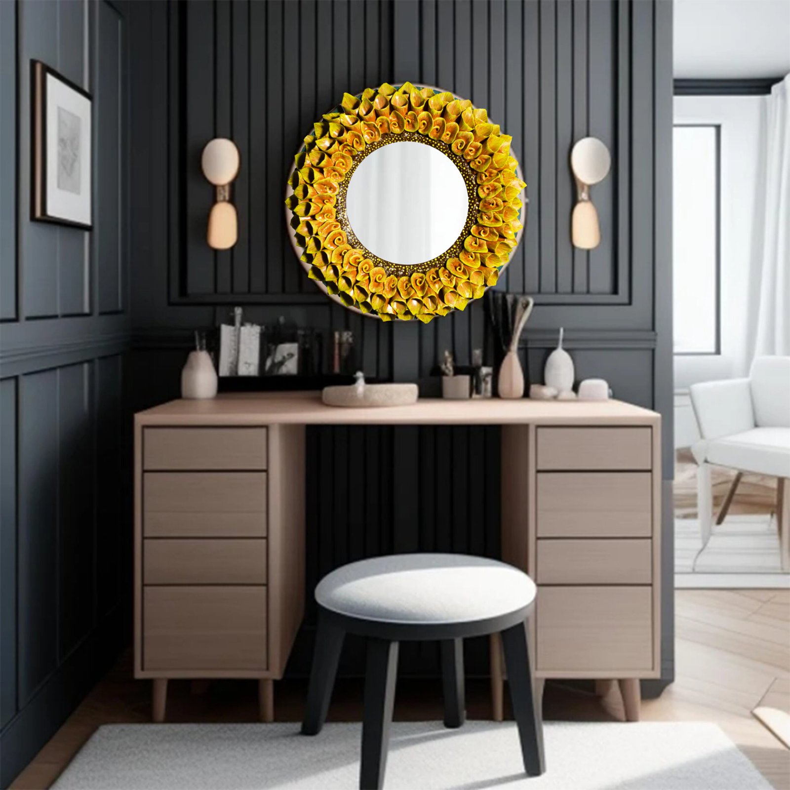 Handmade Dahlia Flower Themed Mirror - Image 2